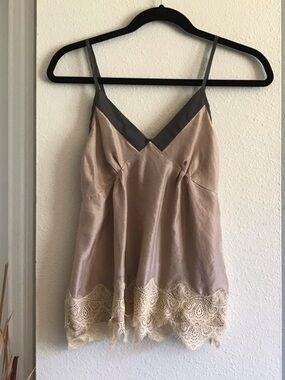 Bellatrix Beige Silk Baby doll Lace Trim Camisole